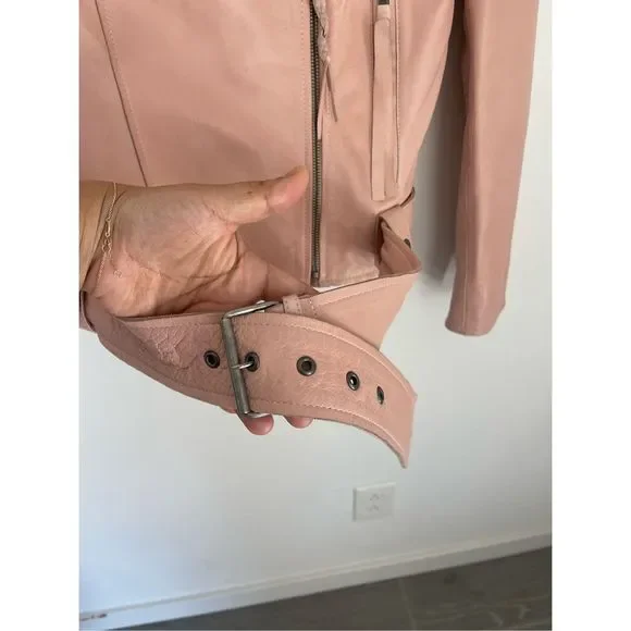 MUUBAA London Pink Biker Sheep Leather Jacket Size 6 - Picture 4 of 10